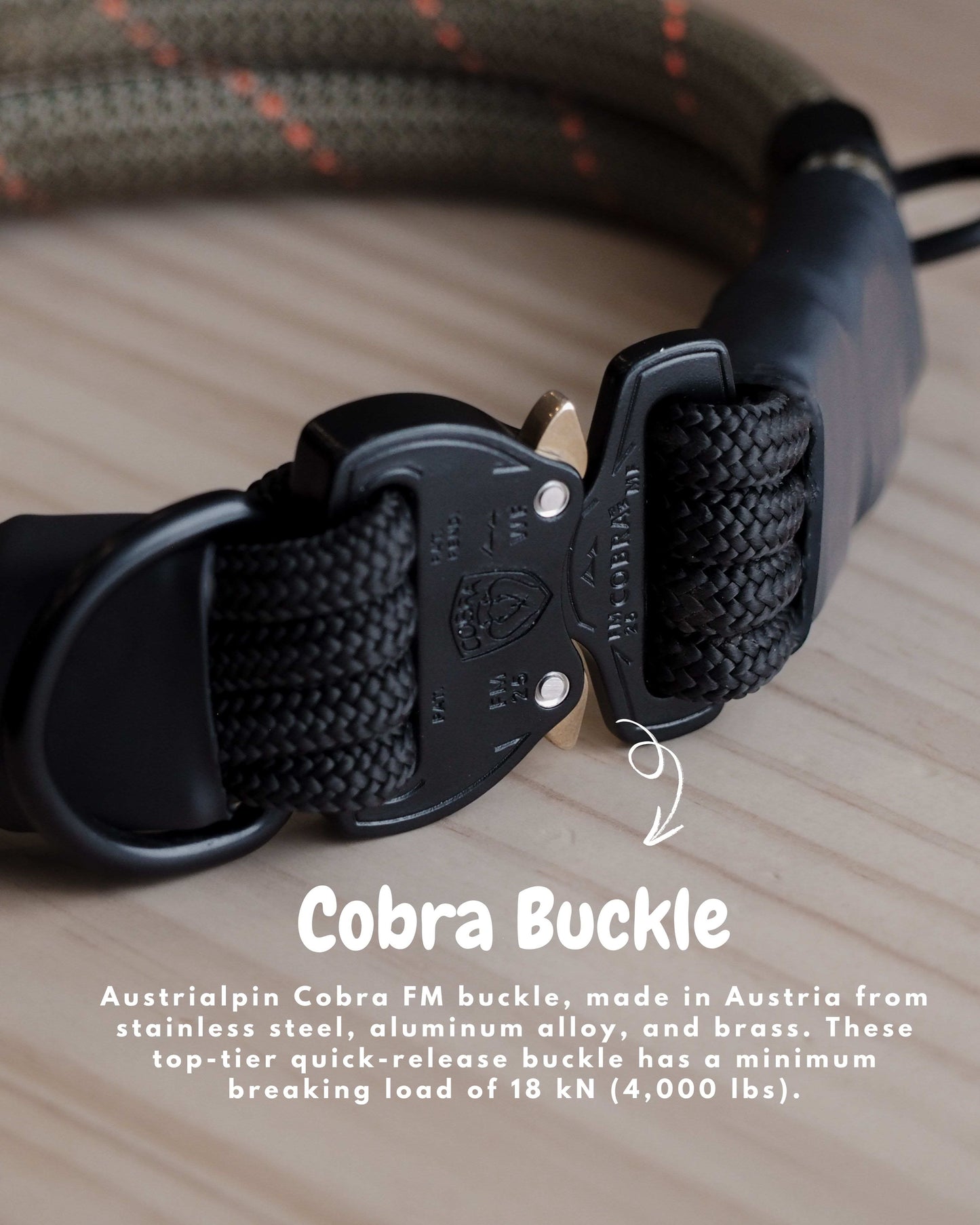 Nomadic fixed-style dog collar by North Tail, handmade in Ontario using genuine UIAA certified climbing rope and lightweight COBRA buckle. Durable, secure, and designed for active dogs on walks, hikes, or outdoor adventures.