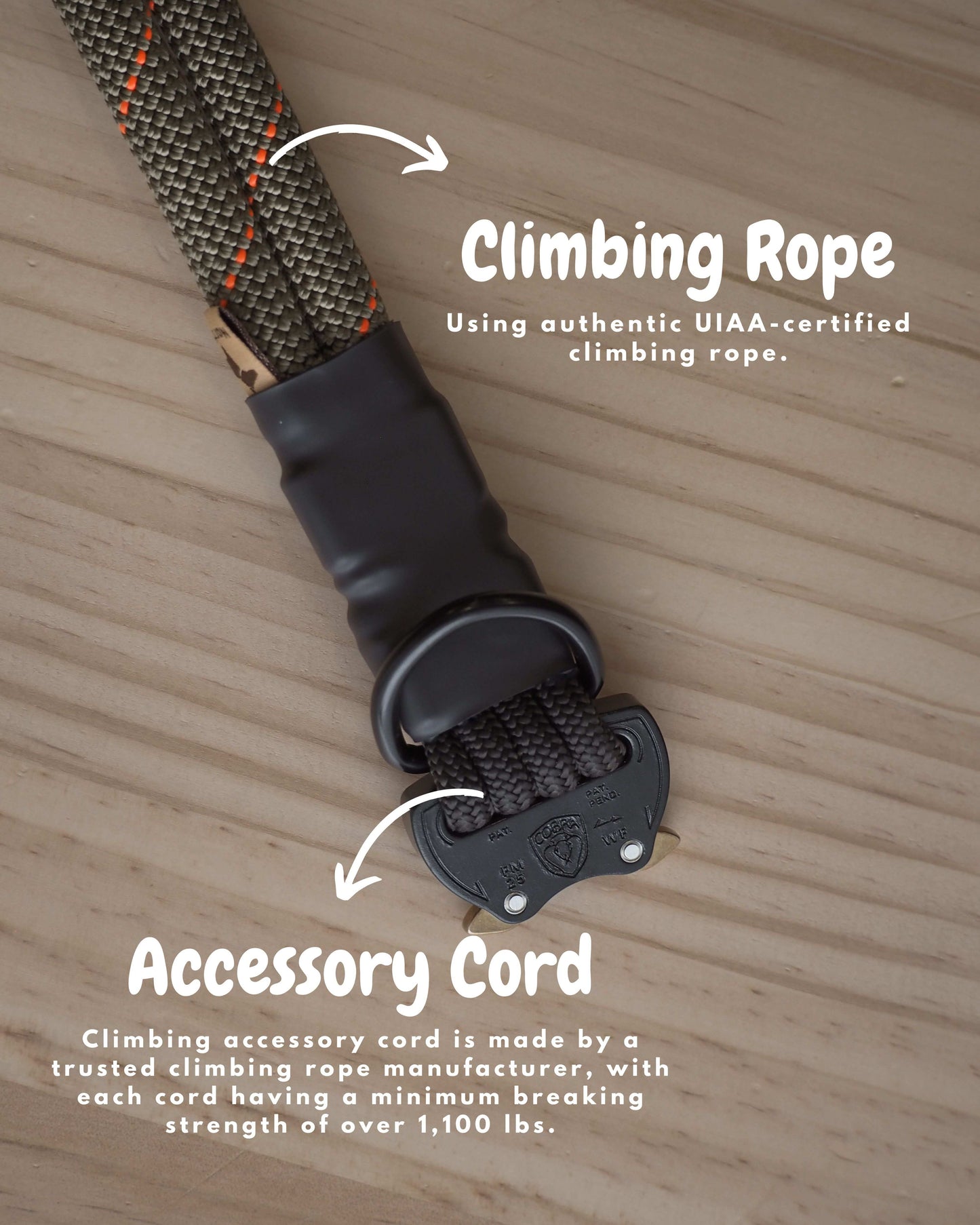 Nomadic fixed-style dog collar by North Tail, handmade in Ontario using genuine UIAA certified climbing rope and lightweight COBRA buckle. Durable, secure, and designed for active dogs on walks, hikes, or outdoor adventures.