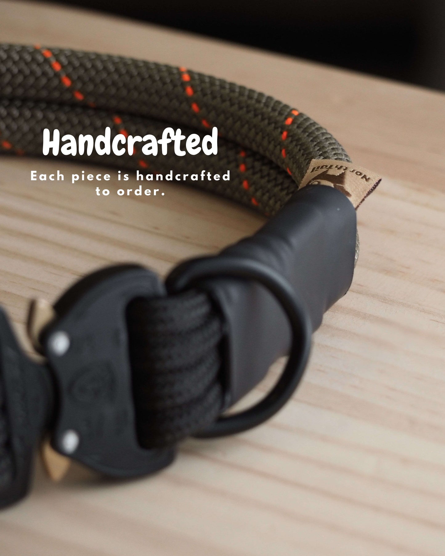 Nomadic fixed-style dog collar by North Tail, handmade in Ontario using genuine UIAA certified climbing rope and lightweight COBRA buckle. Durable, secure, and designed for active dogs on walks, hikes, or outdoor adventures.