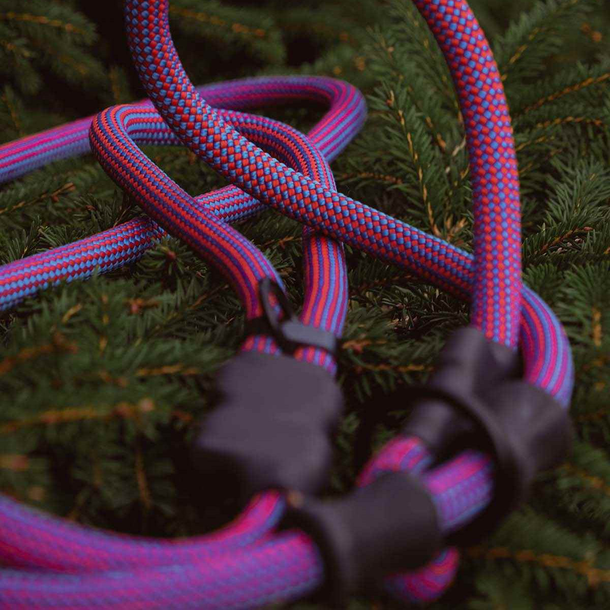 Close-up of the purple NT Slip Lead showing the textured climbing rope and two durable rubber stoppers.