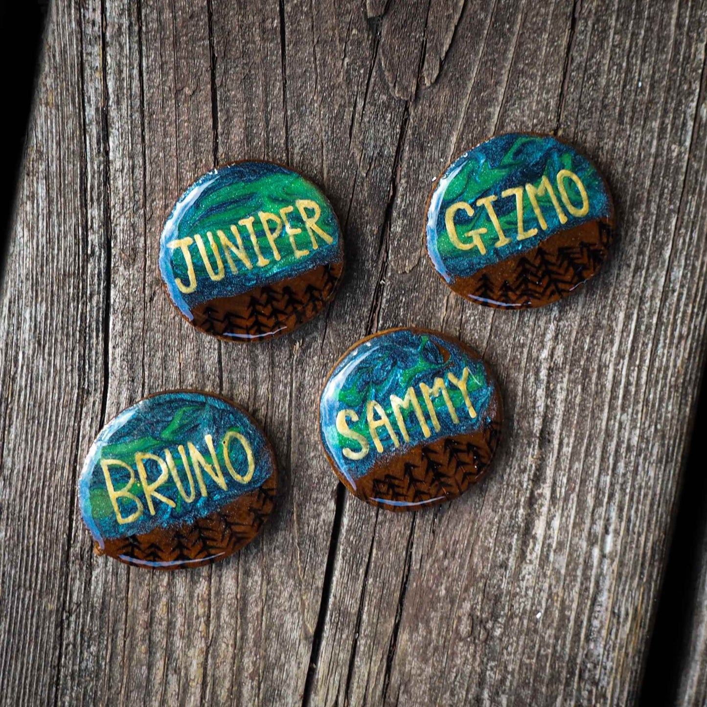 Engraved Wooden Dog Tag - Northern lights Glow In The Dark