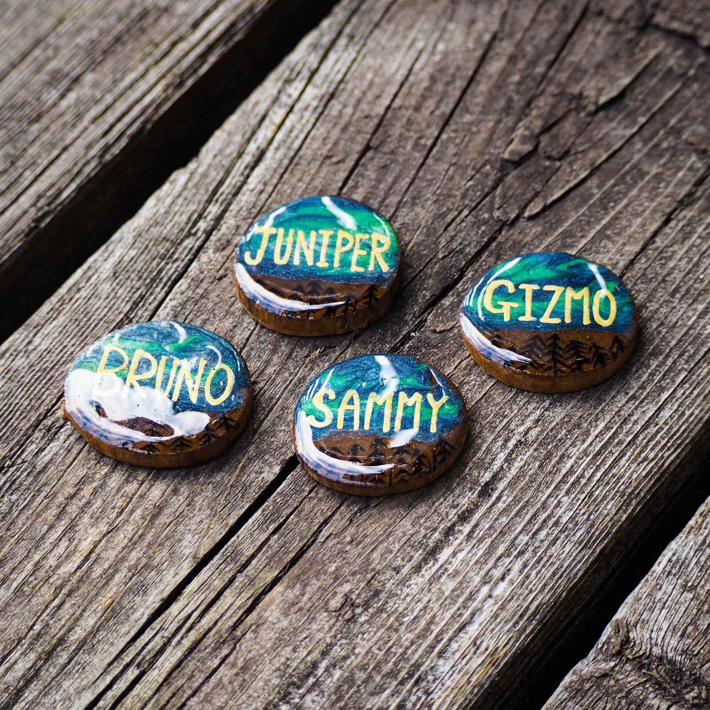 Engraved Wooden Dog Tag - Northern lights Glow In The Dark