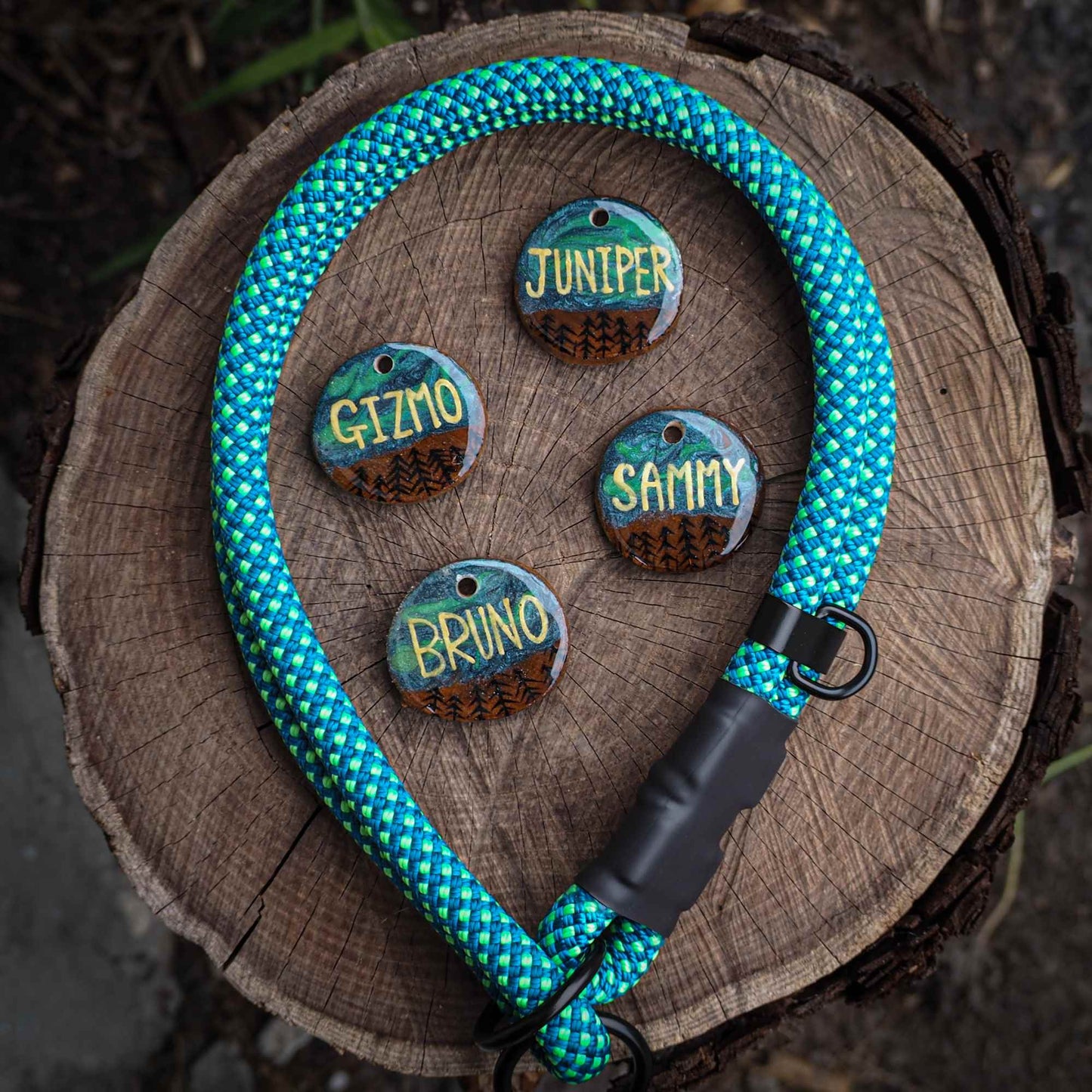 Engraved Wooden Dog Tag - Northern lights Glow In The Dark
