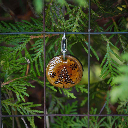 Engraved Wooden Dog Tag - Winter Tree