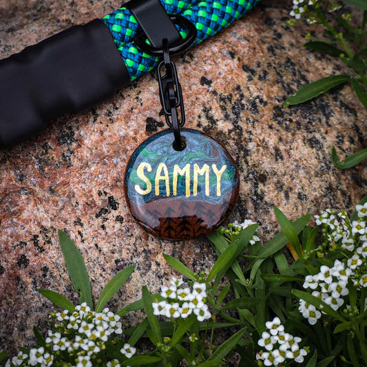 Engraved Wooden Dog Tag - Northern lights Glow In The Dark